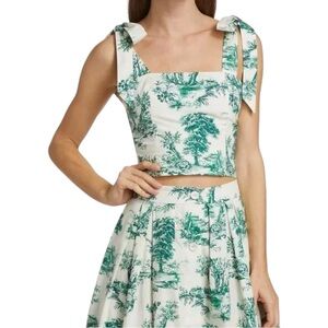 Cara Cara Helena Crop Top Forest Toile Size Medium Tie-Shoulder Cotton
